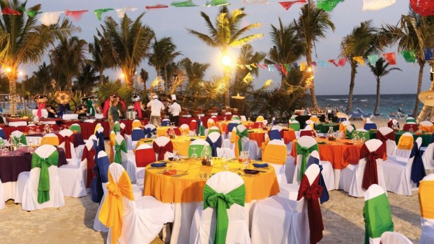Mexican style dinner reception in beach venue at barcelo maya beach