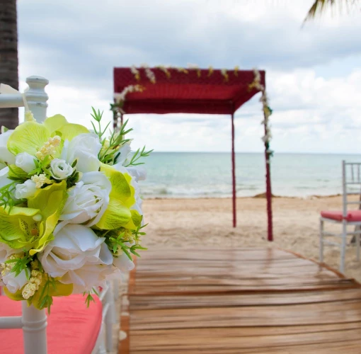 Ceremony decor on the beach at Blue Diamond Luxury Boutique