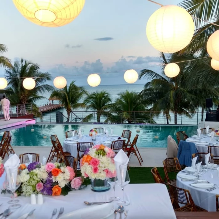 Dinner reception on the main pool at Blue Diamond Luxury Boutique Hotel