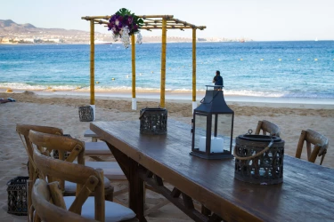 Ceremony decor on the beach at Breathless Cabo San Lucas Resort and Spa