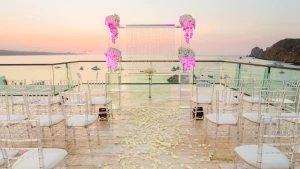 Ceremony decor on Purple rooftop lounge at Breathless Cabo San Lucas Resort and Spa