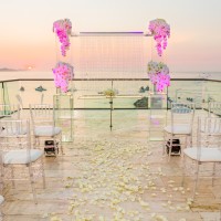 Ceremony decor on Purple rooftop lounge at Breathless Cabo San Lucas Resort and Spa