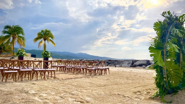 Ceremony decor in the barracuda beach at Breathless Montego Bay