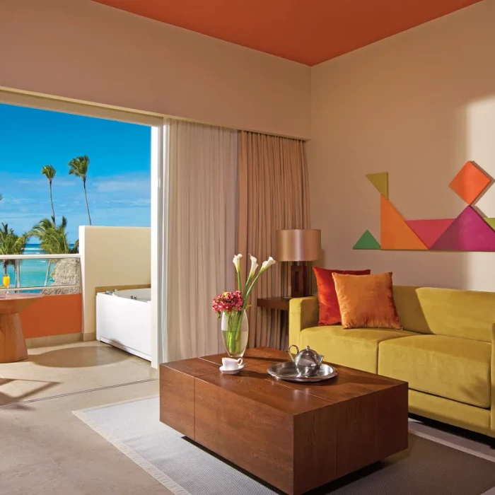 Living room of the junior suite at Breathless Punta Cana