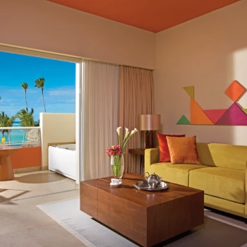 Living room of the junior suite at Breathless Punta Cana