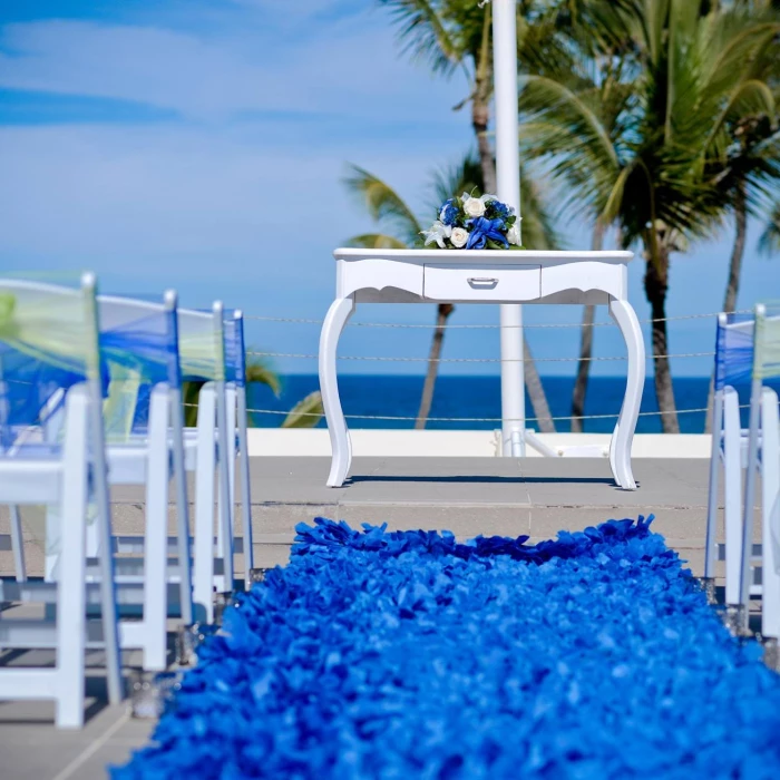 Ceremony decor on the sky rooftop at Breathless Punta Cana