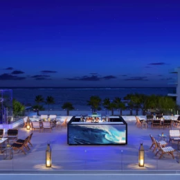 Cocktail party in the purple rooftop lounge at breathless riviera cancun