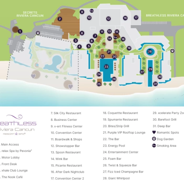 Resort map of Breathless Riviera Cancun Resort and Spa