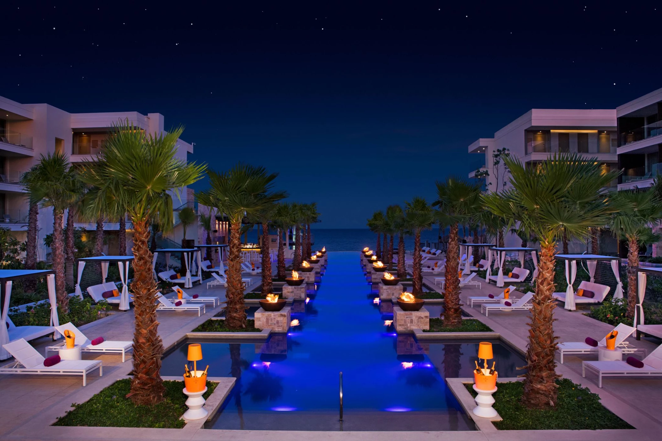 Breathless Riviera Cancun pool at night