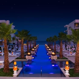 Breathless Riviera Cancun pool at night