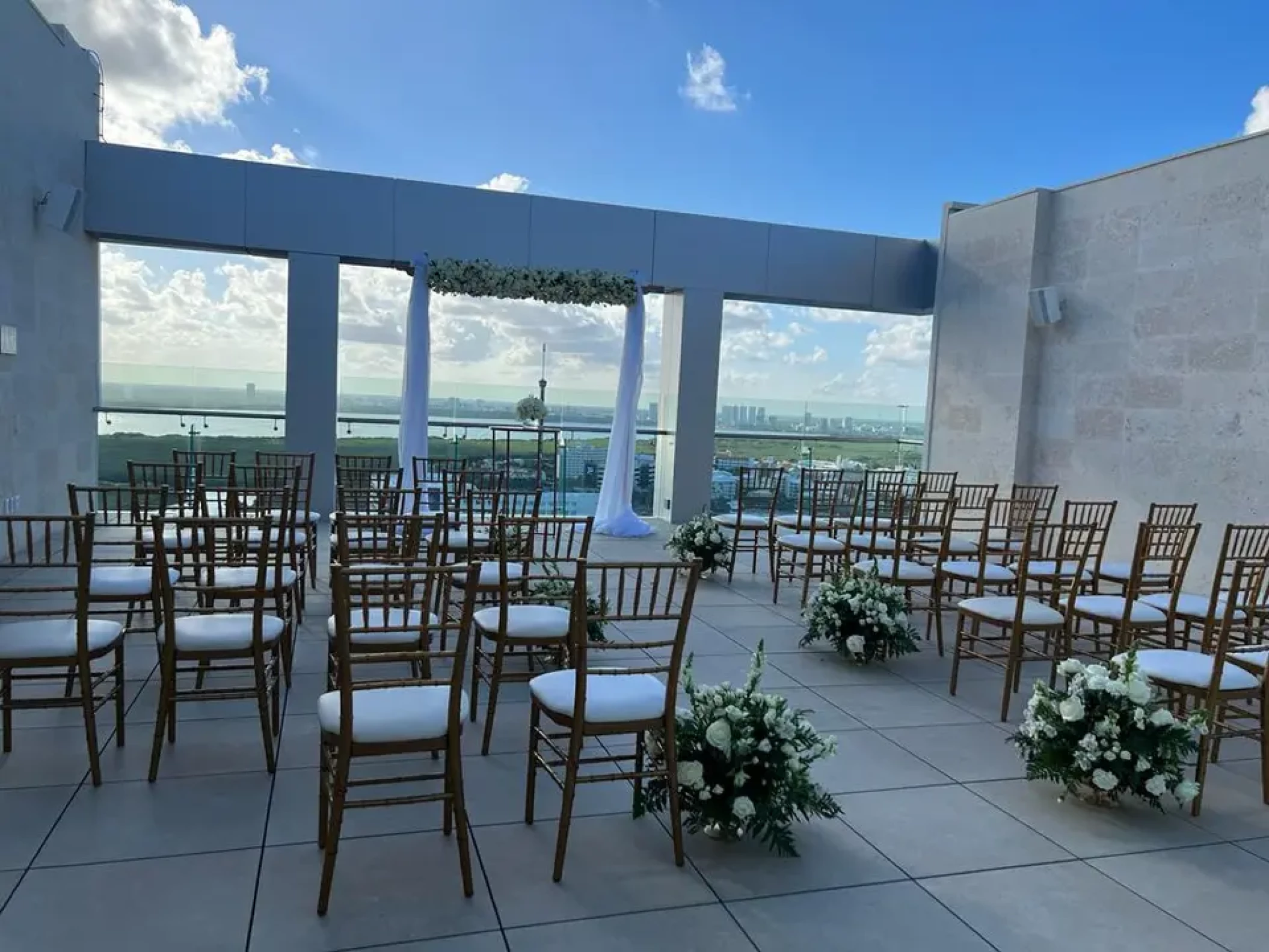 Ceremony decor on sunset terrace at Breathless Cancun Soul Resort and Spa