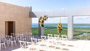 Ceremony decor on the sunset terrace at Breathless Cancun Soul Resort and Spa