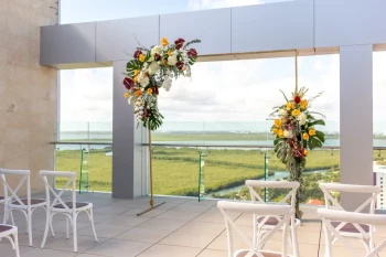 Ceremony decor on sunset terrace at Breathless Cancun Soul Resort and Spa