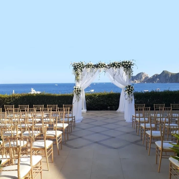 Ceremony decor on roof venue at Casa Dorada los cabos