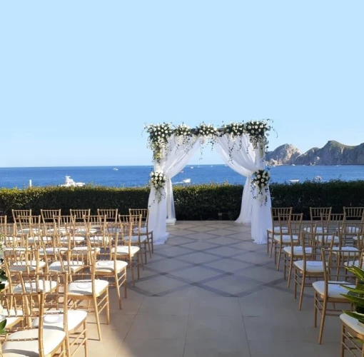 Ceremony decor on roof venue at Casa Dorada los cabos