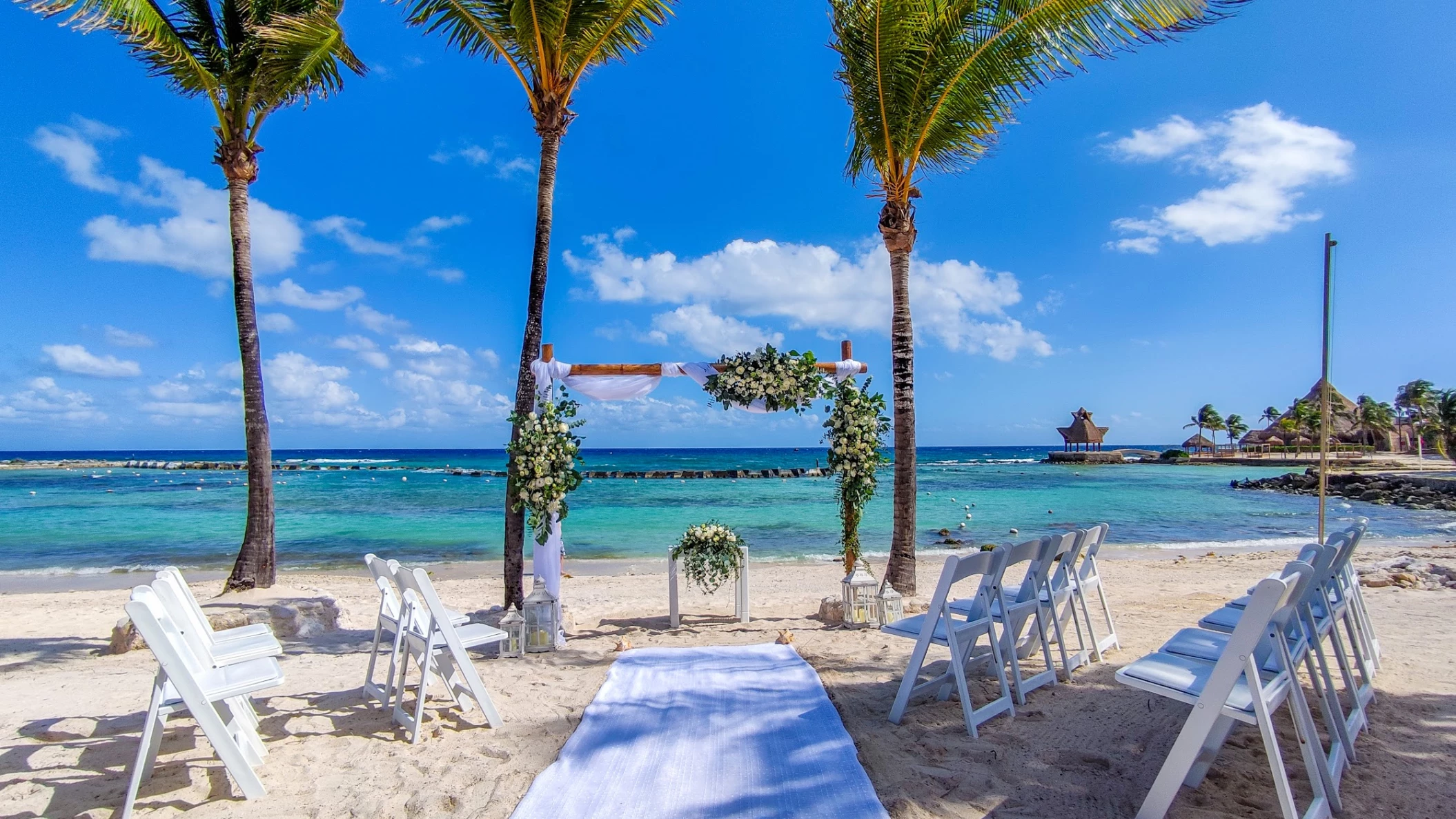 Ceremony decor on the beach at Catalonia Grand Costa Mujeres