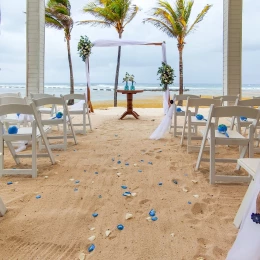 Ceremony decor on the beach at Catalonia Grand Costa Mujeres