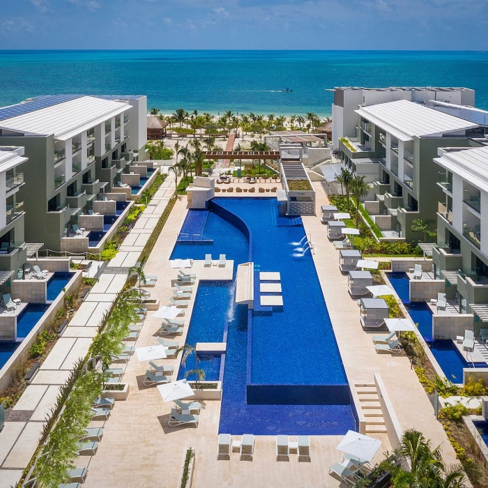 Aerial view of the main pool at Catalonia Grand Costa Mujeres