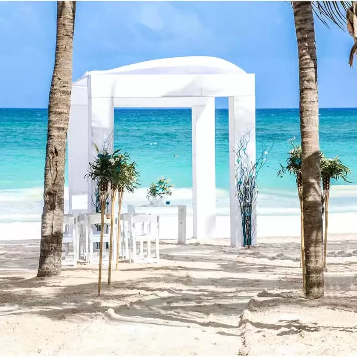 Ceremony decor in the beach at Catalonia Royal Tulum