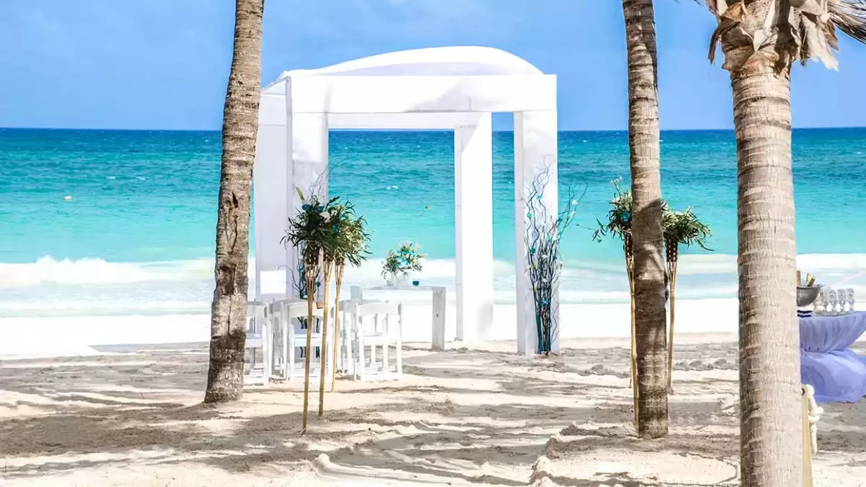 Ceremony decor in the beach at Catalonia Royal Tulum