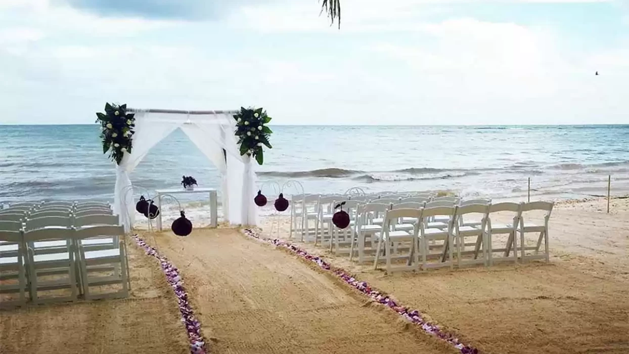 Ceremony decor in the beach at Catalonia Royal Tulum