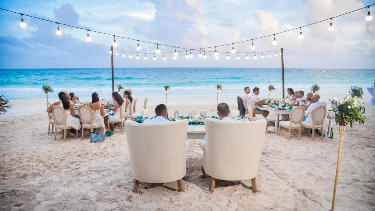 Ceremony decor on the beach at Catalonia royal tulum