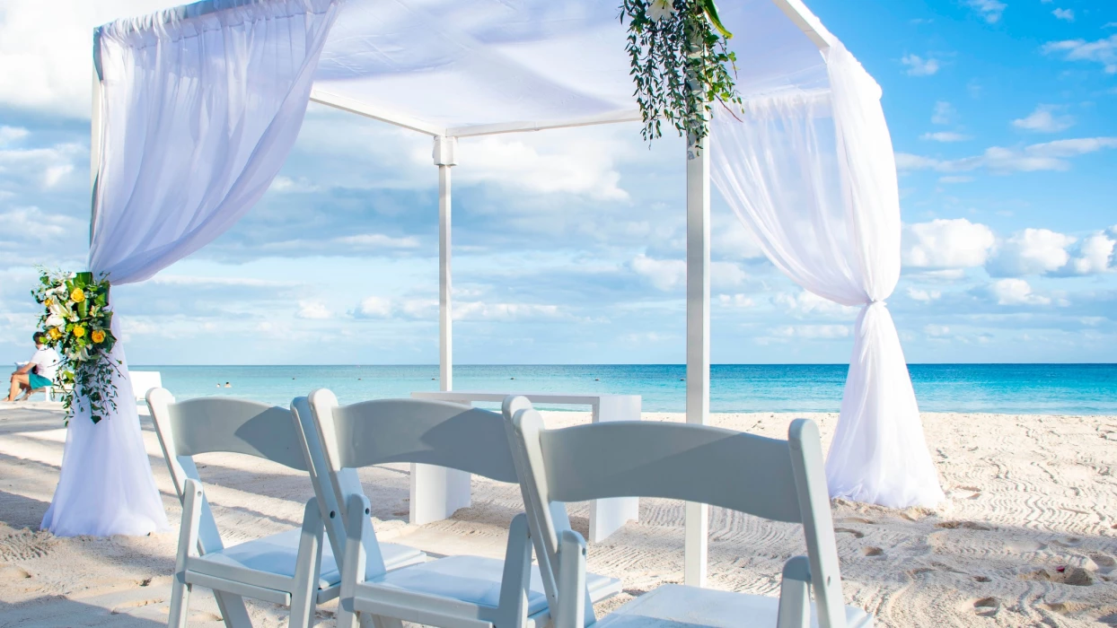 Ceremony decor on the beach at Catalonia royal tulum