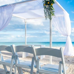 Ceremony decor on the beach at Catalonia royal tulum