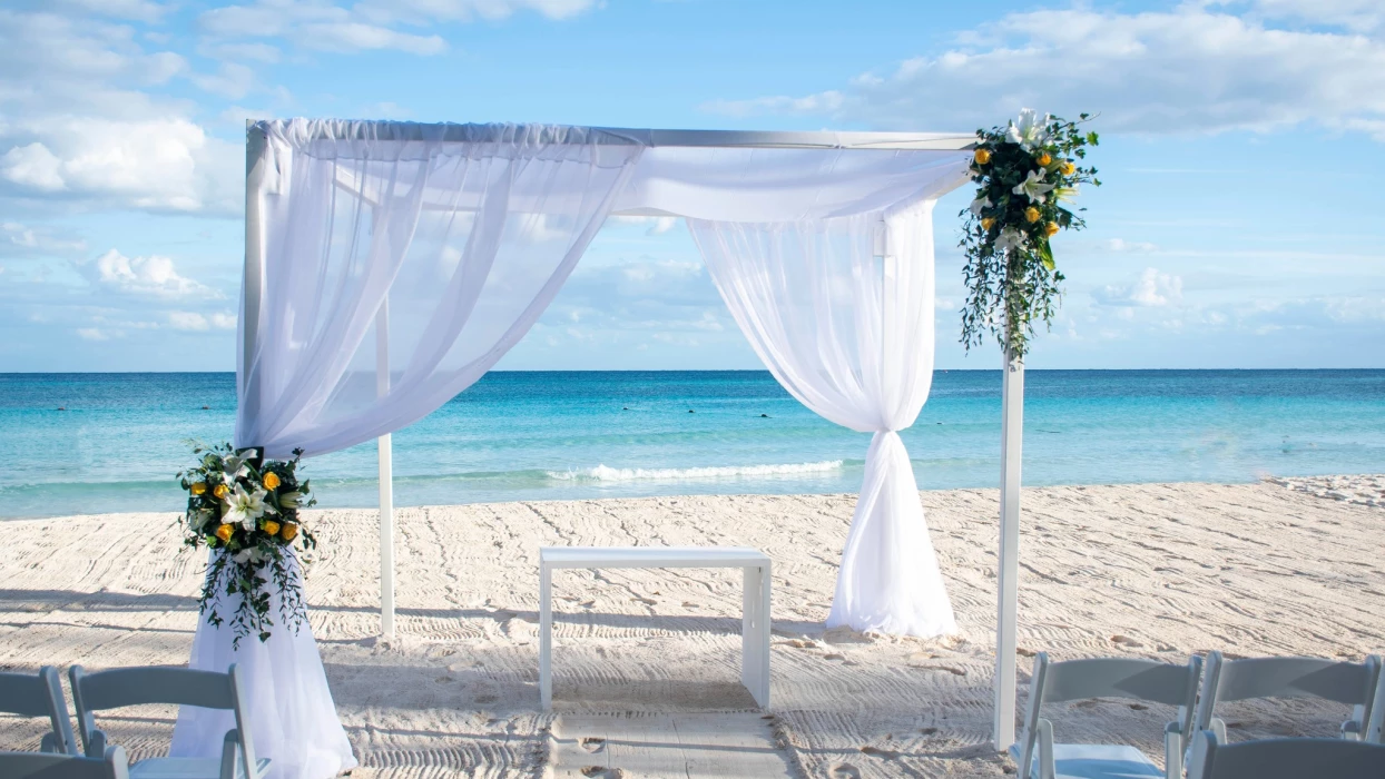 Ceremony decor on the beach at Catalonia royal tulum