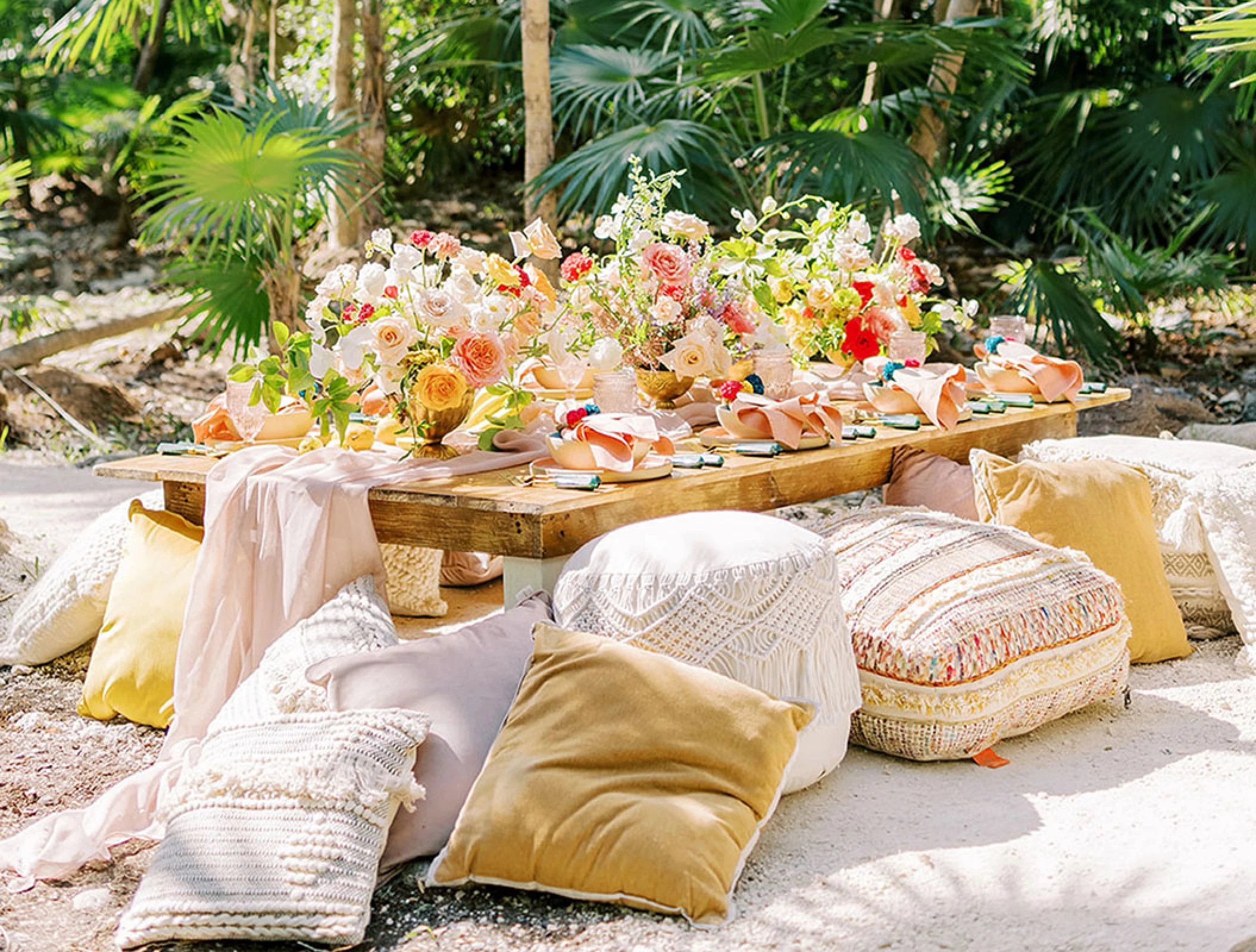 Reception setup at the beach in Hilton Tulum.