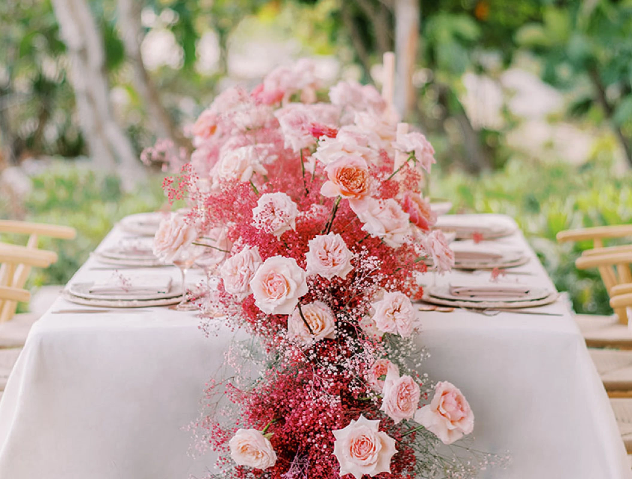 Conrad Tulum wedding centerpiece setup.