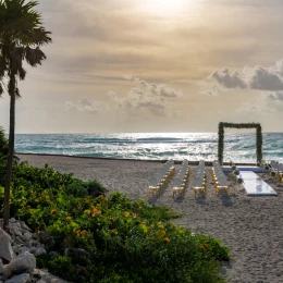 Conrad Tulum Beach Venue Ceremony setup.