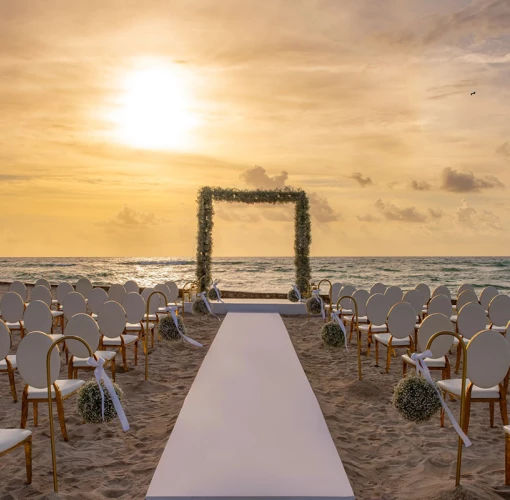 Sunrise at Hilton Tulum beach venue.