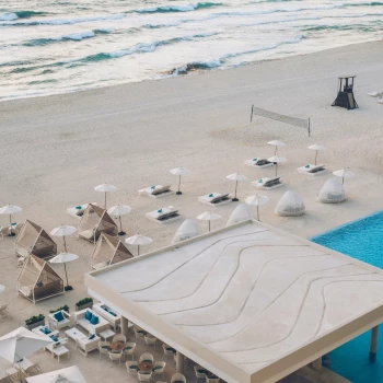 Coral Level Iberostar Cancun beach seating pool arial
