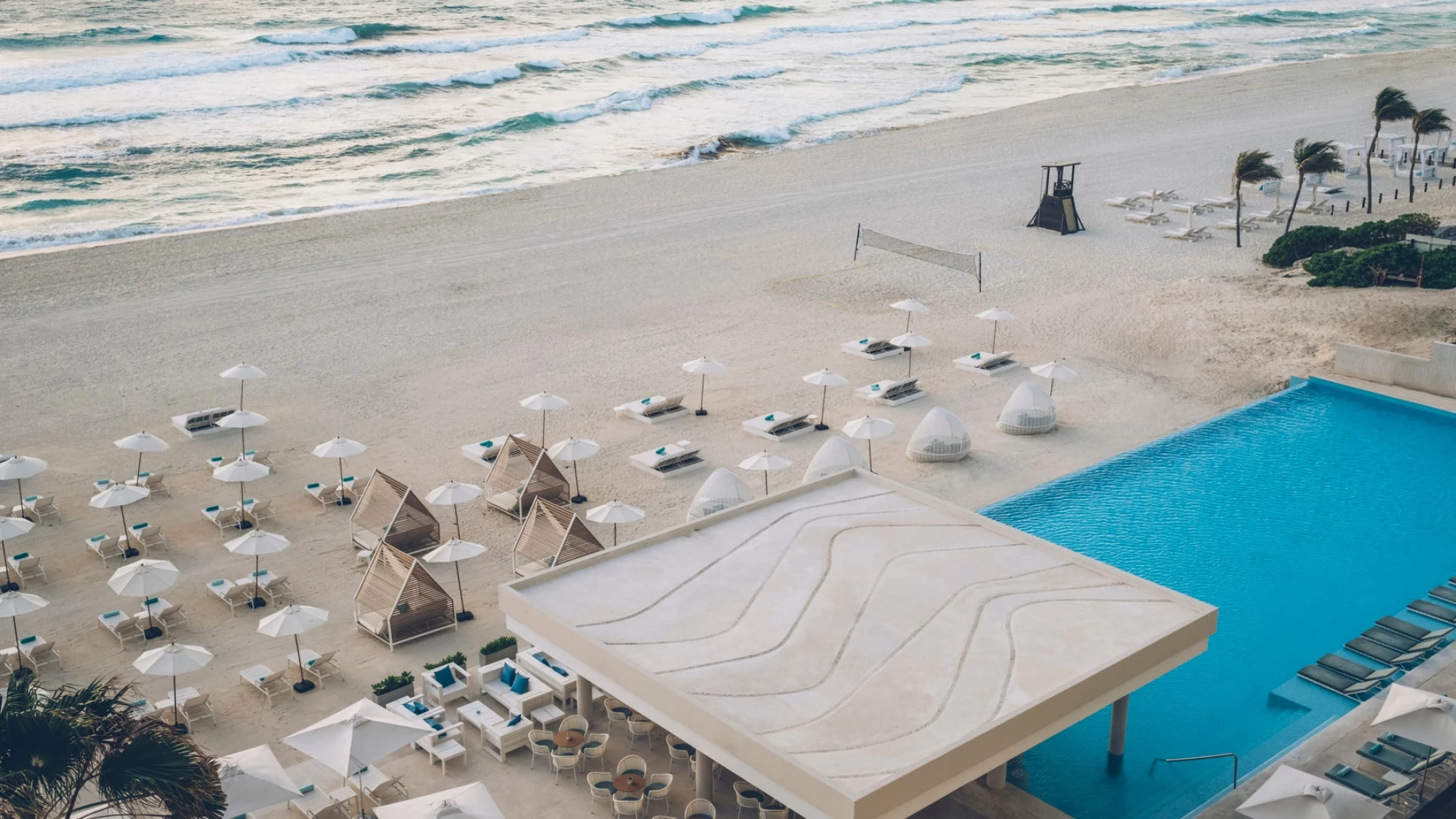 Coral Level Iberostar Cancun beach seating pool arial