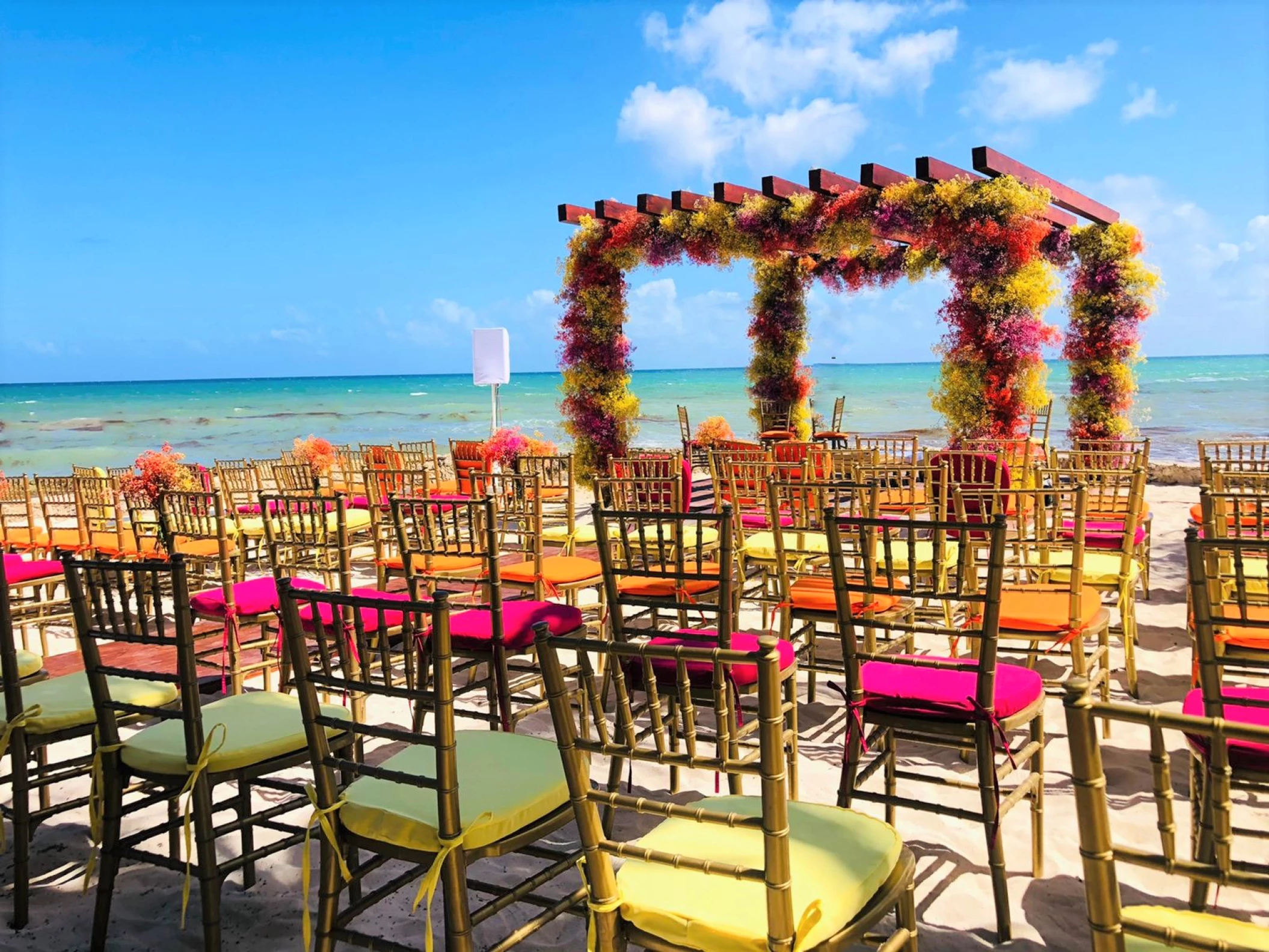 beach wedding venue with altar at El Dorado Casitas