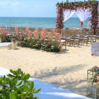 beach wedding venue with altar at El Dorado Casitas