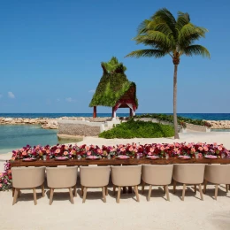 Dinner reception in gazebo beach venue at Dreams aventures riviera maya