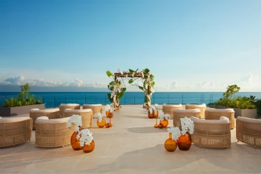 Ceremony on wedding terrace at Dreams Bahia Mita Surf and Spa