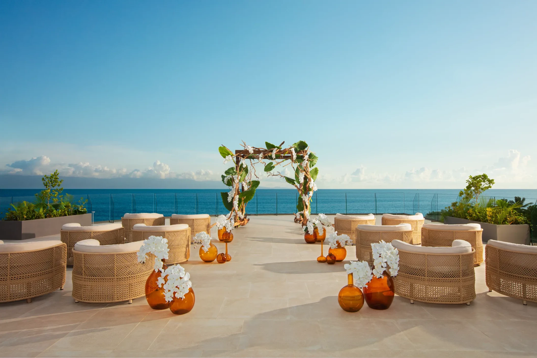 Ceremony on wedding terrace at Secrets Bahia Mita Surf and Spa.