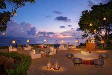 Beach cocktail party wedding venue at Secrets Bahia Mita Surf and Spa.