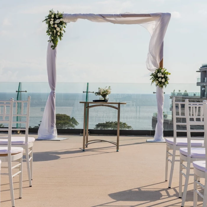 Ceremony decor on the Moon deck at Dreams Bahia Mita Surf and Spa.