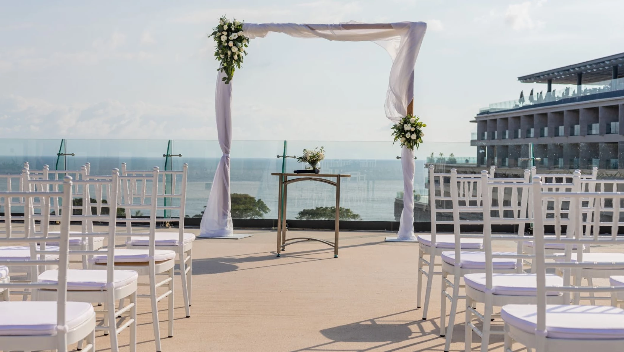 Ceremony decor on the Moon deck at Dreams Bahia Mita Surf and Spa.