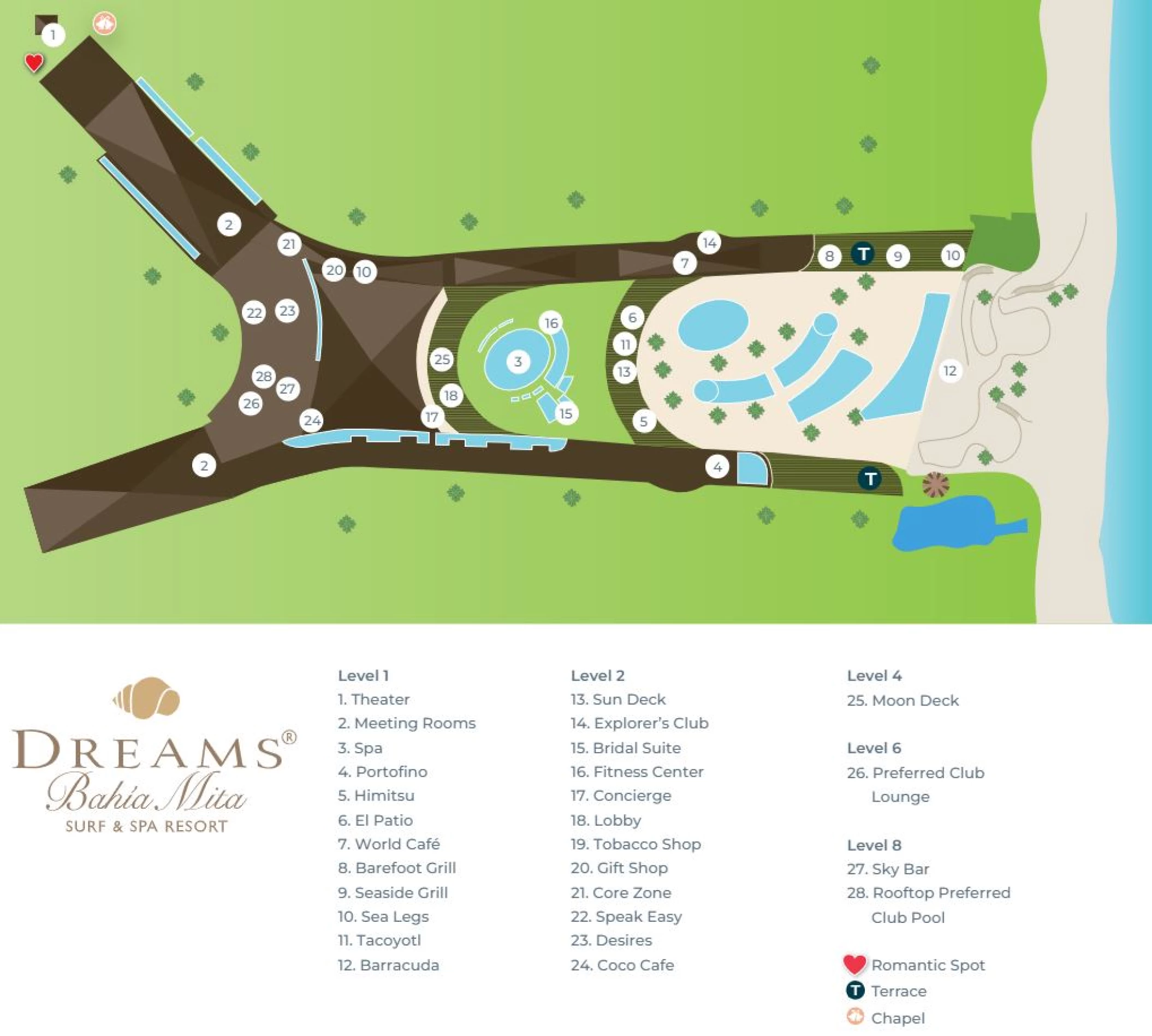 Resort map of Dreams Bahia Mita Surf and Spa