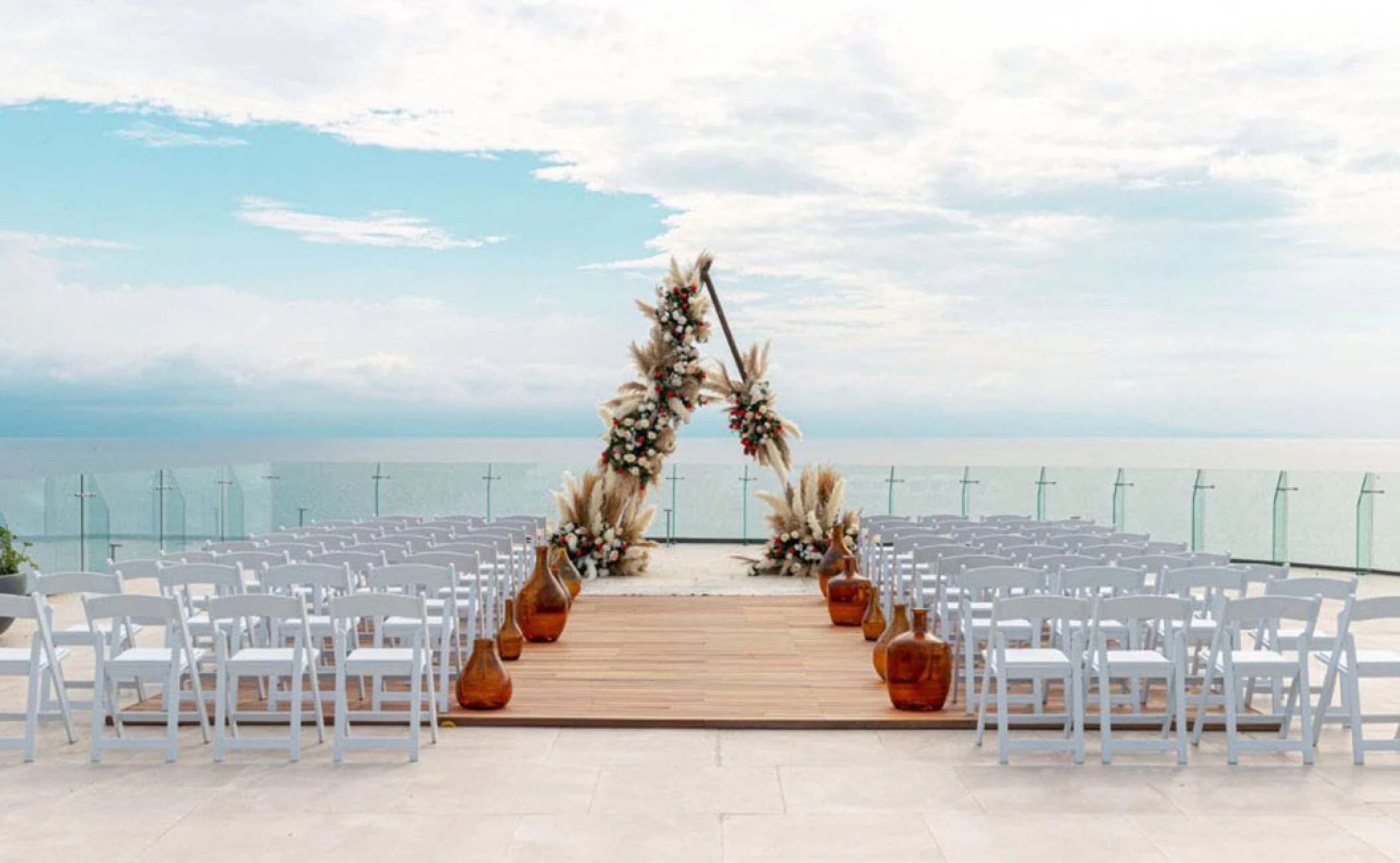 Ceremony decor on presidential suite pacific terrace at Dreams Bahia Mita Surf and Spa.