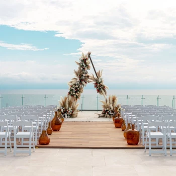 Ceremony decor on presidential suite pacific terrace at Dreams Bahia Mita Surf and Spa