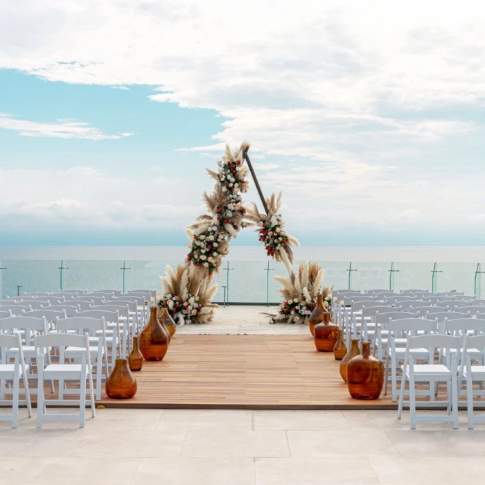 Ceremony decor on presidential suite pacific terrace at Dreams Bahia Mita Surf and Spa