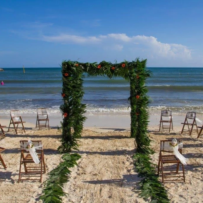 Ceremony decor on the beach at Dreams Jade Resort and Spa