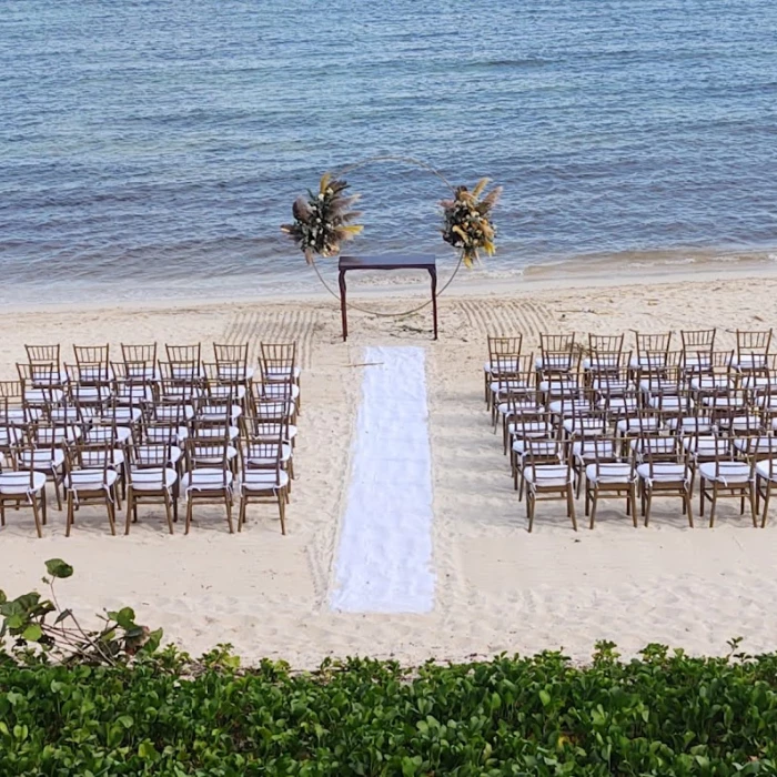 Ceremony decor on the beach at Dreams Jade Resort and Spa