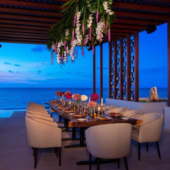 Dinner reception in Pergola deck wedding venue at Dreams Jade Resort and Spa